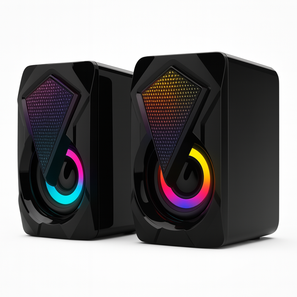 Parlantes PC Gaming RGB USB Estéreo Compactos Luz LED Potentes