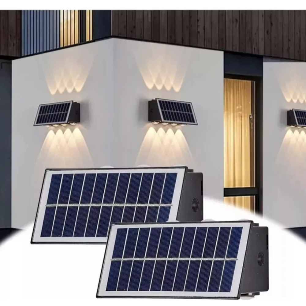 Lámpara Panel Solar Pared Exterior Luz Cálida Decorativa