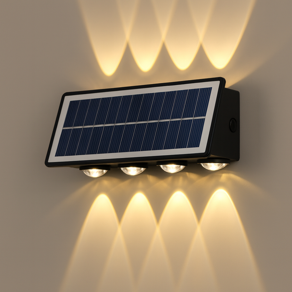 Lámpara Panel Solar Pared Exterior Luz Cálida Decorativa