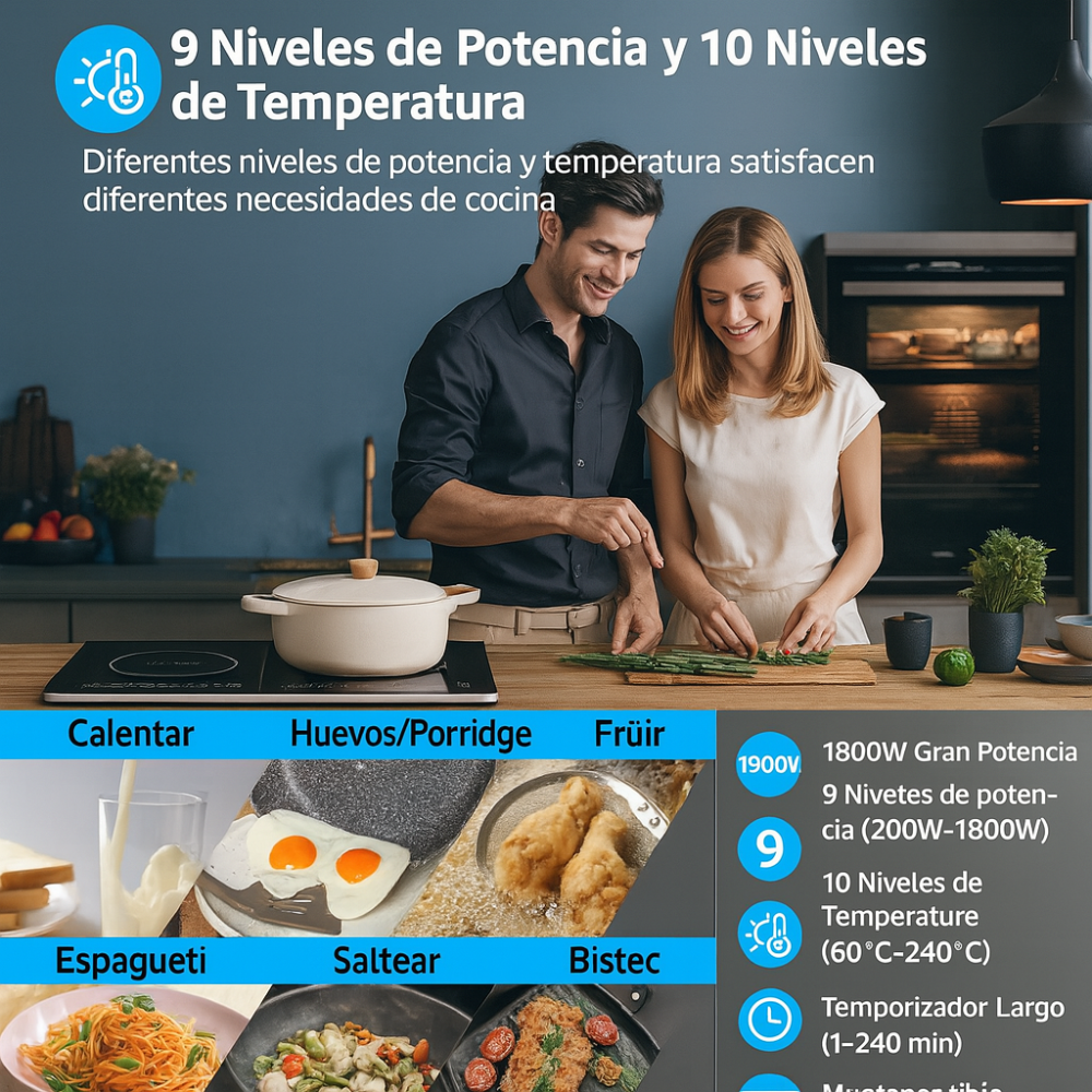 Estufa De Inducción 2000w + Bateria De Cocina + Utensilios