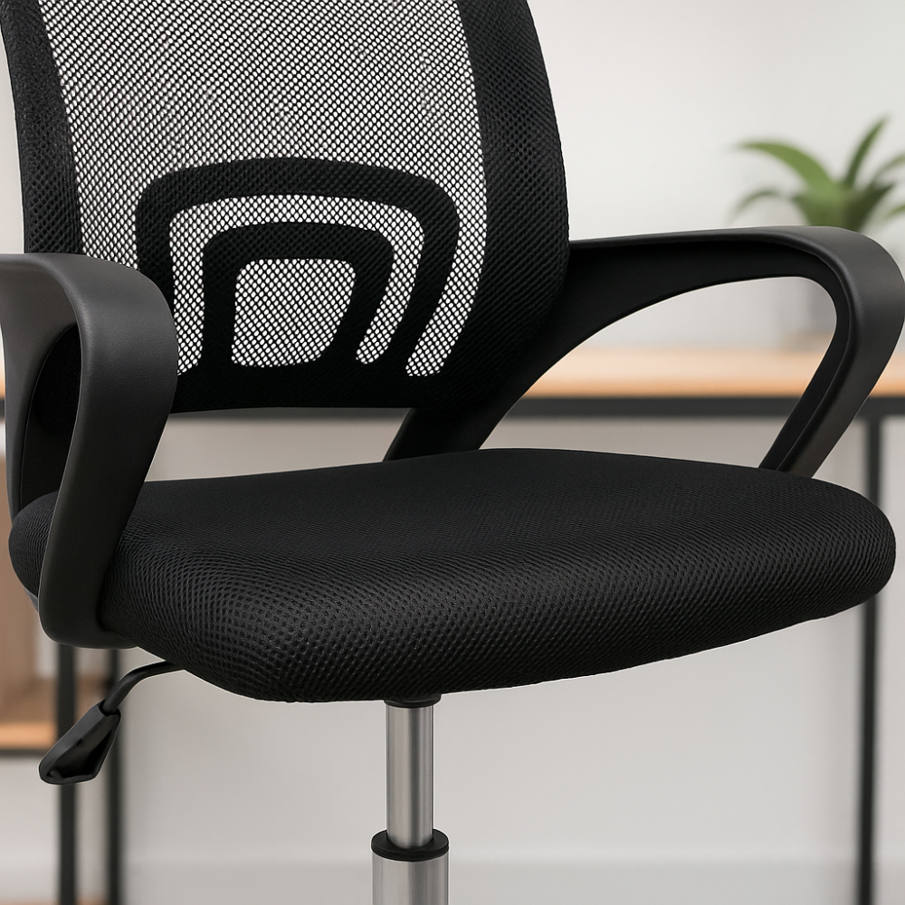 Silla Ejecutiva Ergonómica de Oficina Malla Negra | Ajustable, Ruedas, Apoyabrazos