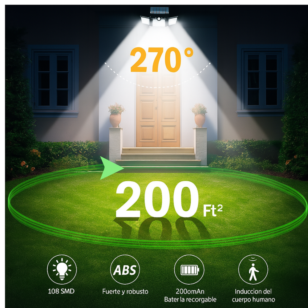 Lámpara Solar Exterior LED Sensor 3 Cabezales Ajustables