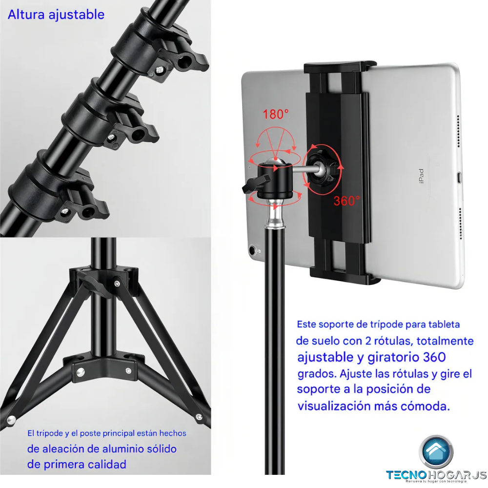 Soporte Trípode Para iPad Table Ajustable 1.50cm 10 Pulgadas Color Negro TecnoHogarJS