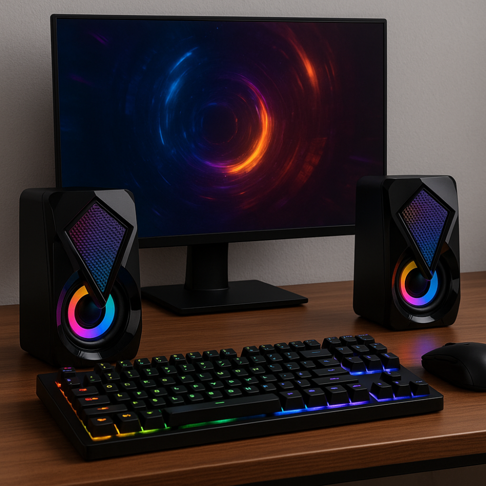 Parlantes PC Gaming RGB USB Estéreo Compactos Luz LED Potentes