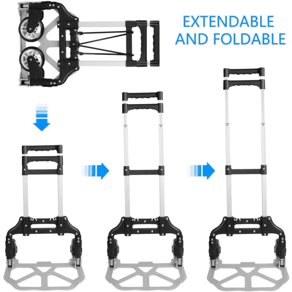 Carretilla aluminio Plegable 3 Ruedas 80 kg Portátil Gomas de Sujeción ligera y resistente