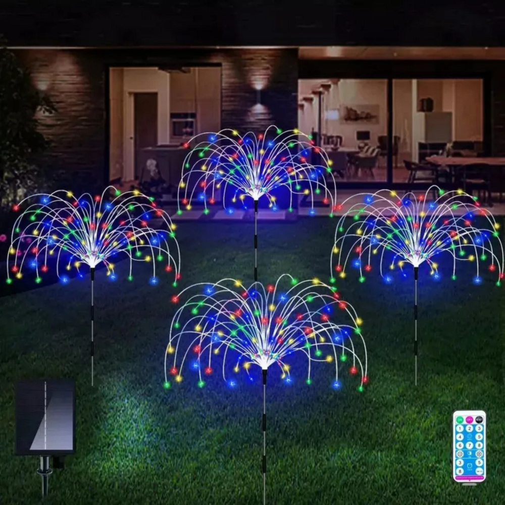 Luces Solares Navideñas Fuegos Artificiales Arbol Navidad