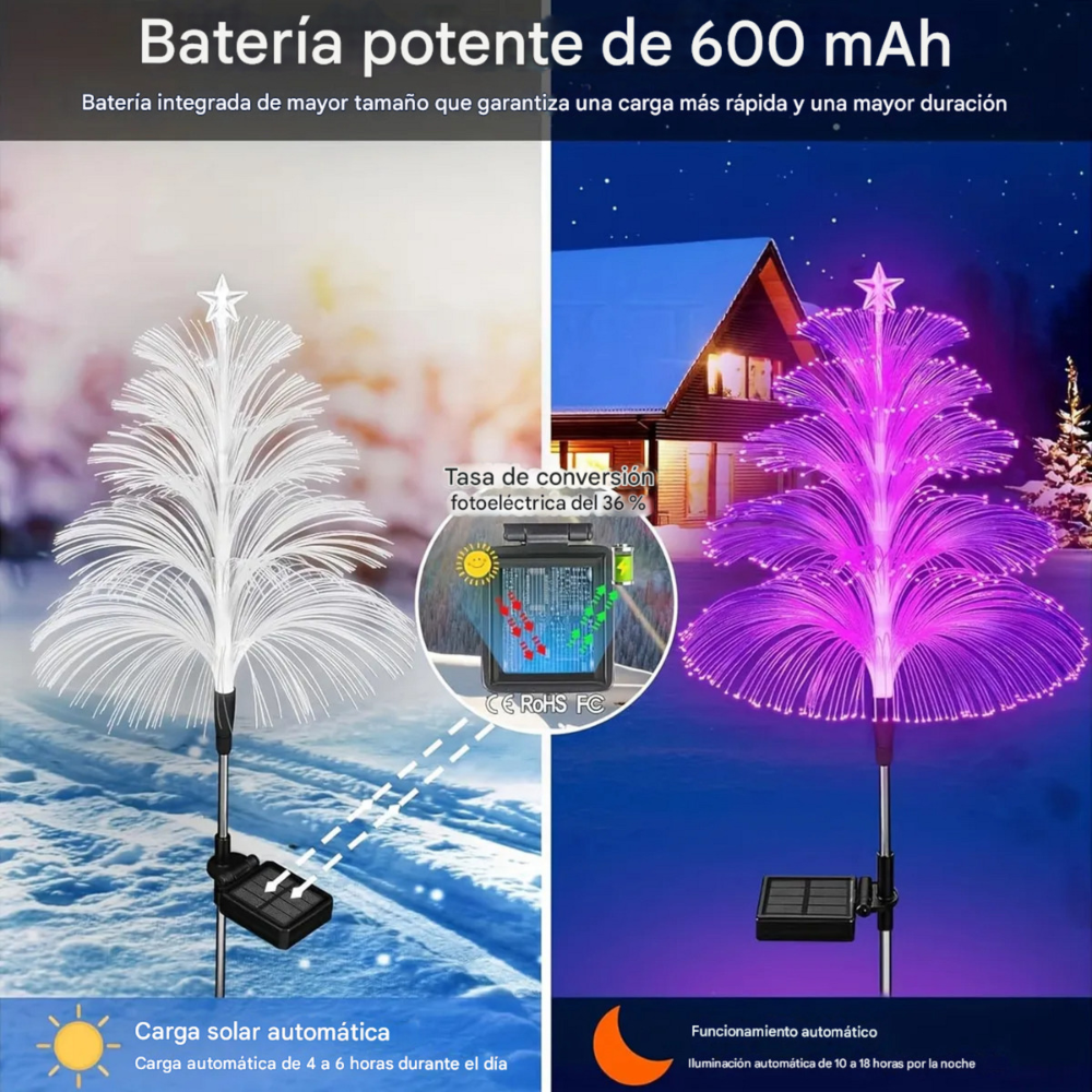 Luces Solares Navideñas Fuegos Artificiales Arbol Navidad