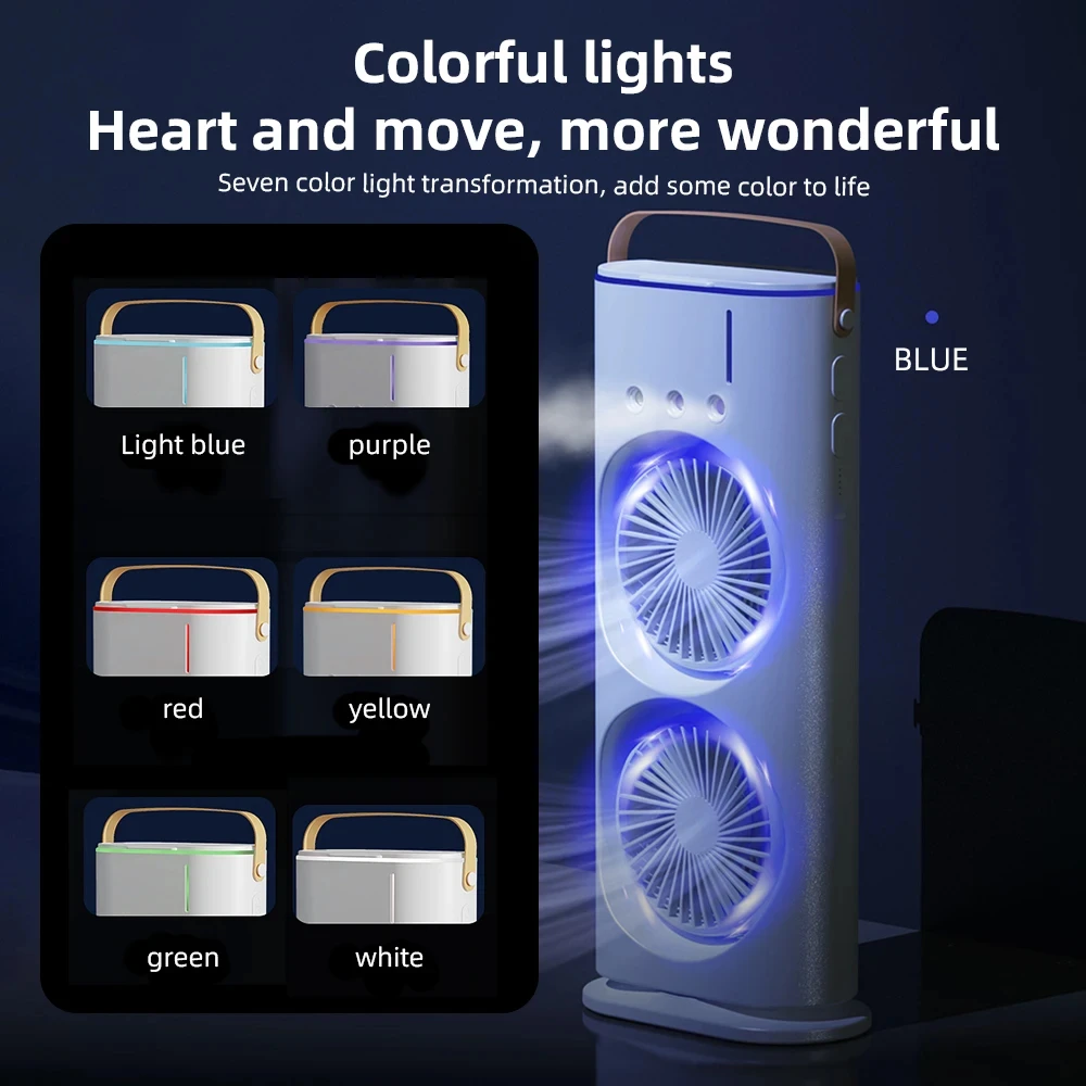 ❄️Aire Acondicionado Doble Portátil Recargable 3 En 1 Luz Led❄️