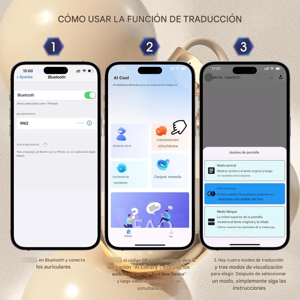Audifonos Traductores Idiomas Tiempo Real Bluetooth 3 En 1