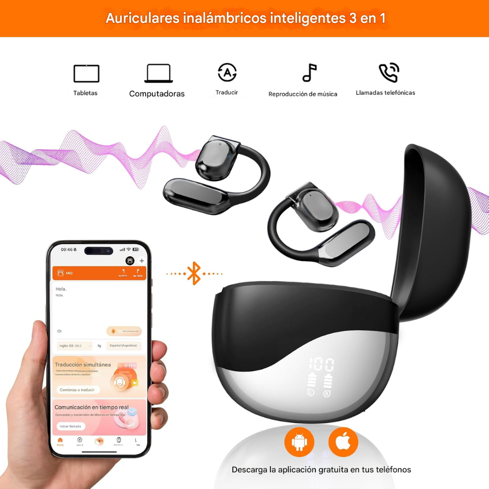Audifonos Traductores Idiomas Tiempo Real Bluetooth 3 En 1