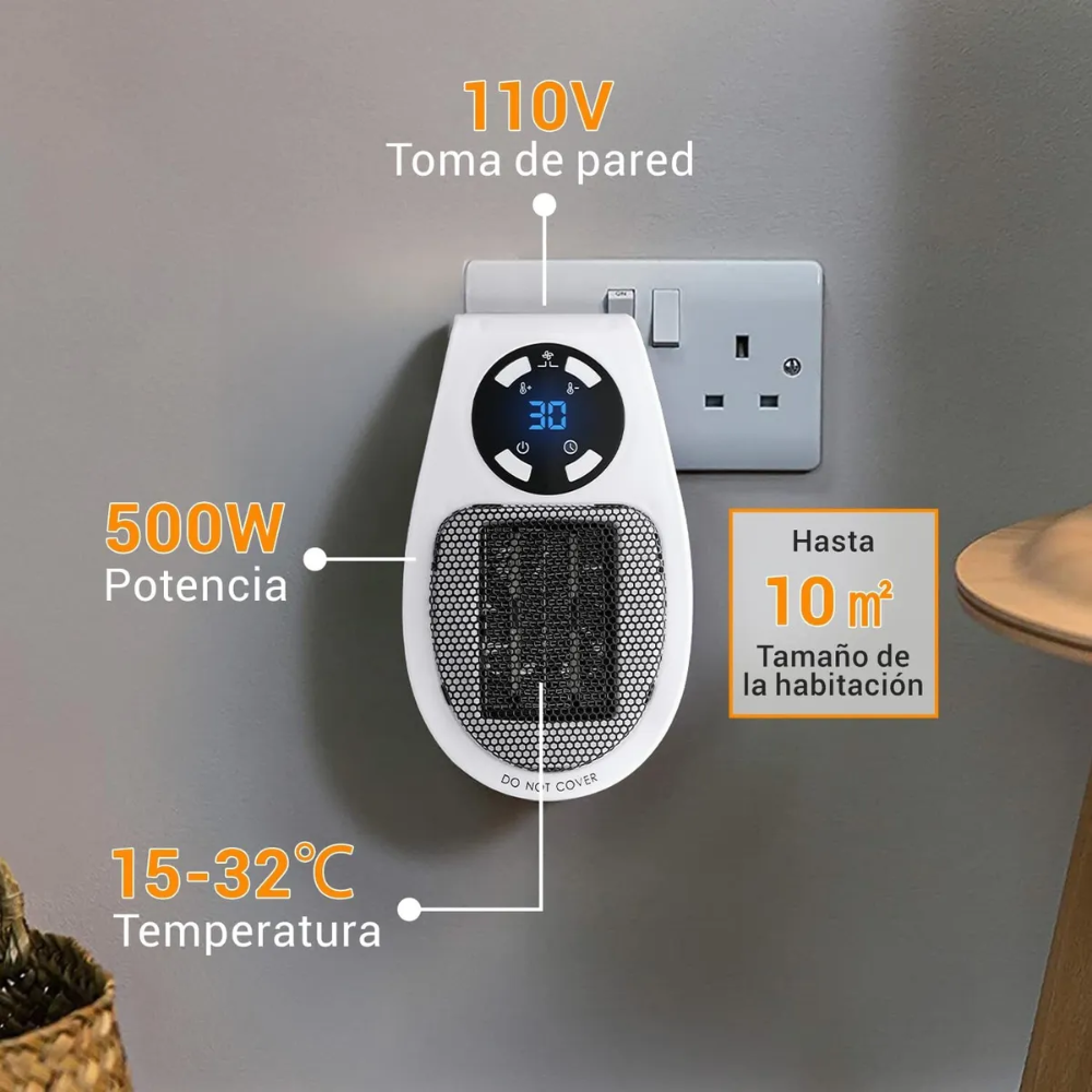 Calefactor Portátil Eléctrico 500W Control Digital Cerámico