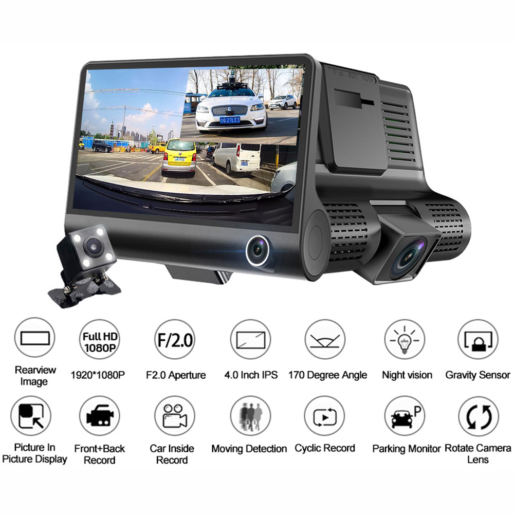 Cámara Para Carro 3 Lentes Visión Nocturna Trasera 1080p