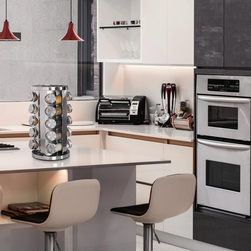 Condimentero Giratorio En Acero 20 Frascos Para Especias