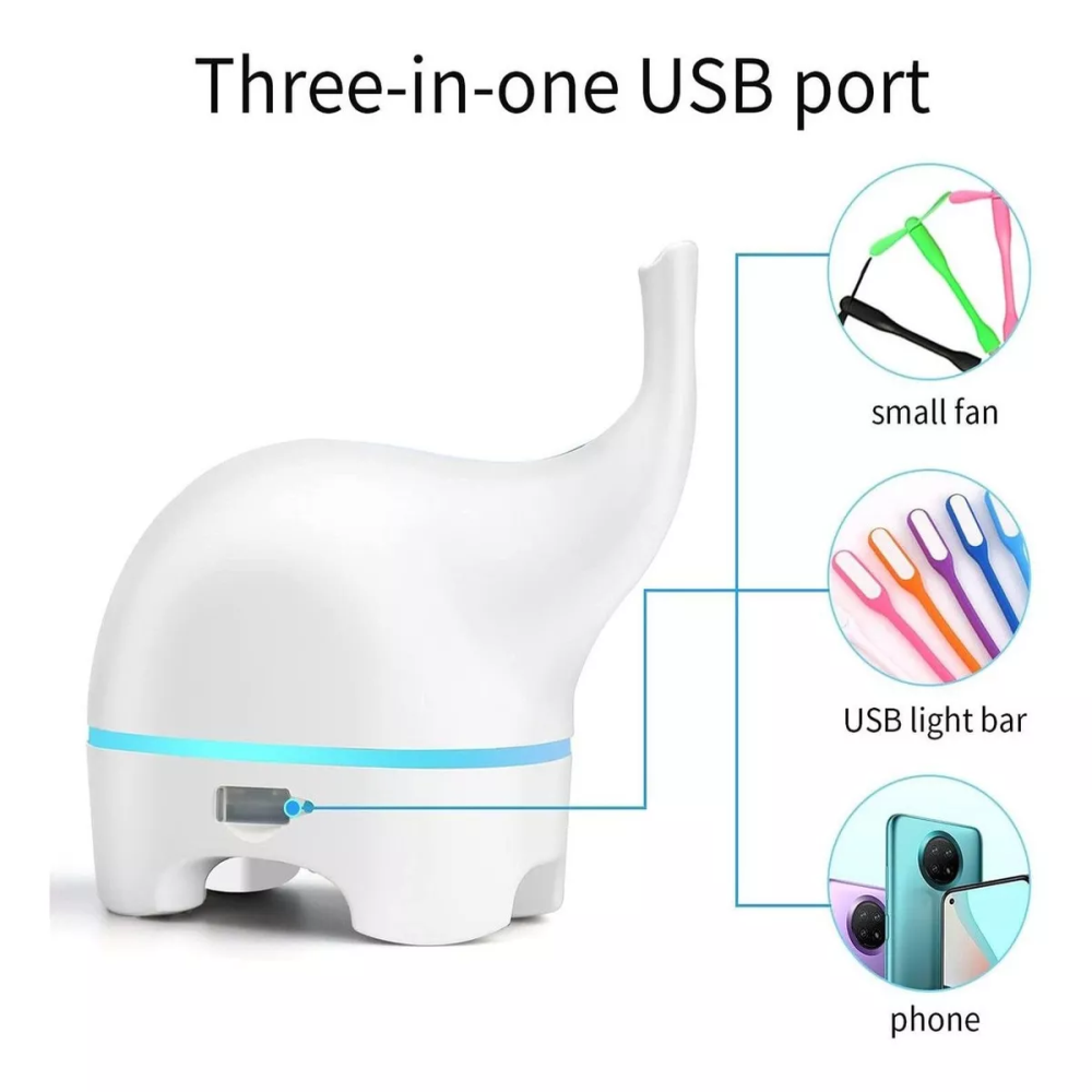 Difusor De Aromas Diseño Elefante 7 Luces 120ml Power Bank