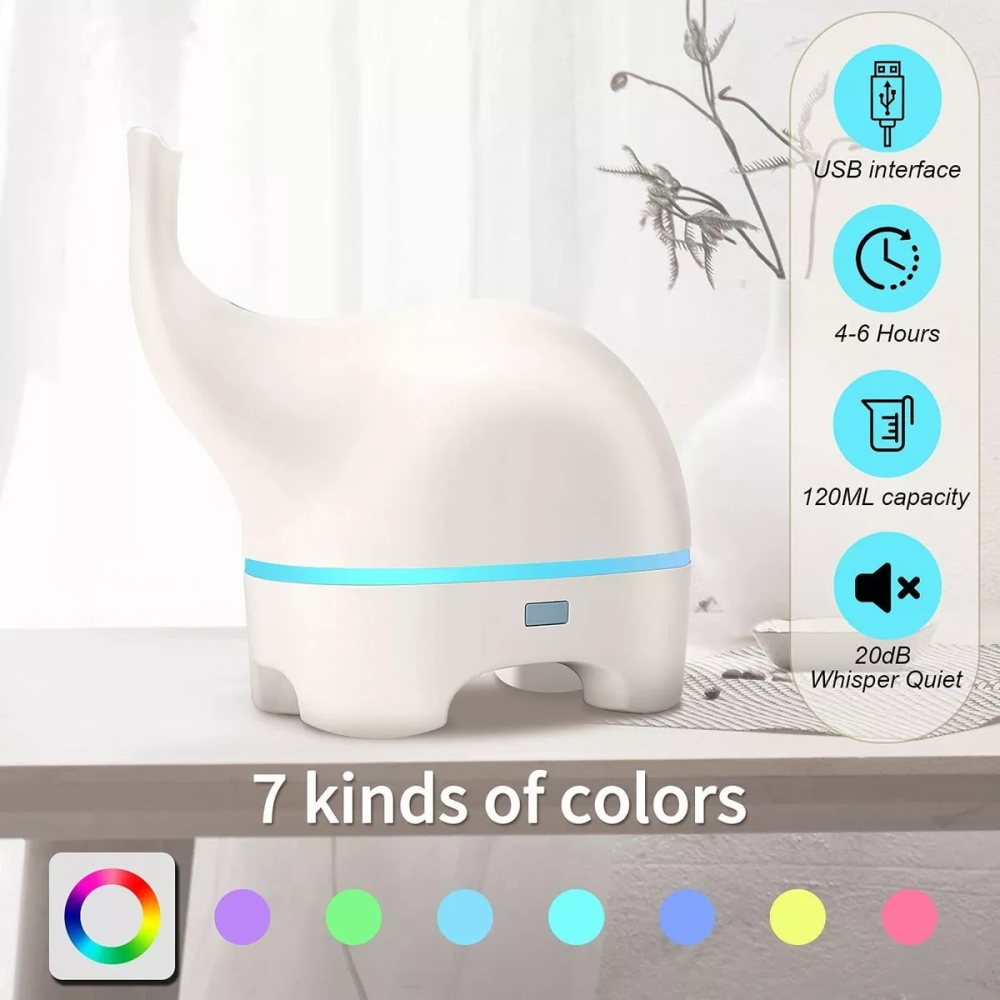 Difusor De Aromas Diseño Elefante 7 Luces 120ml Power Bank