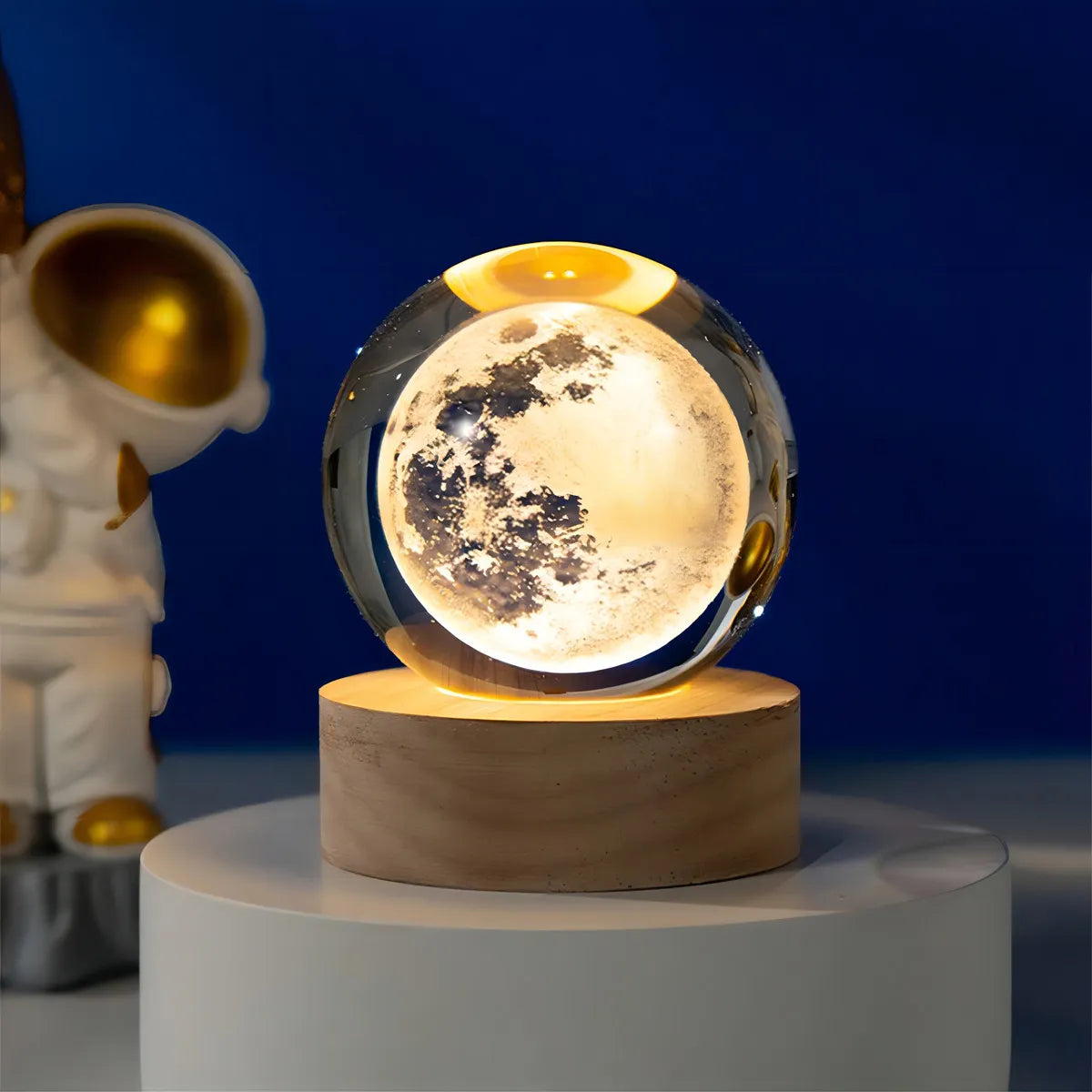 Lámpara Led Bola Cristal Sistema Solar Luna Luz Cálida Usb