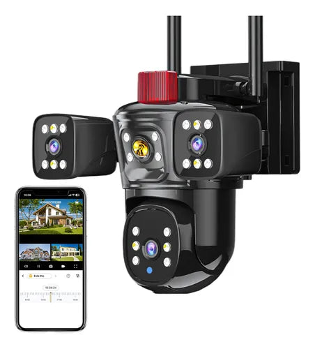 Camara Wifi Exterior Tres Lentes Alexa Visión 360 Con Sirena