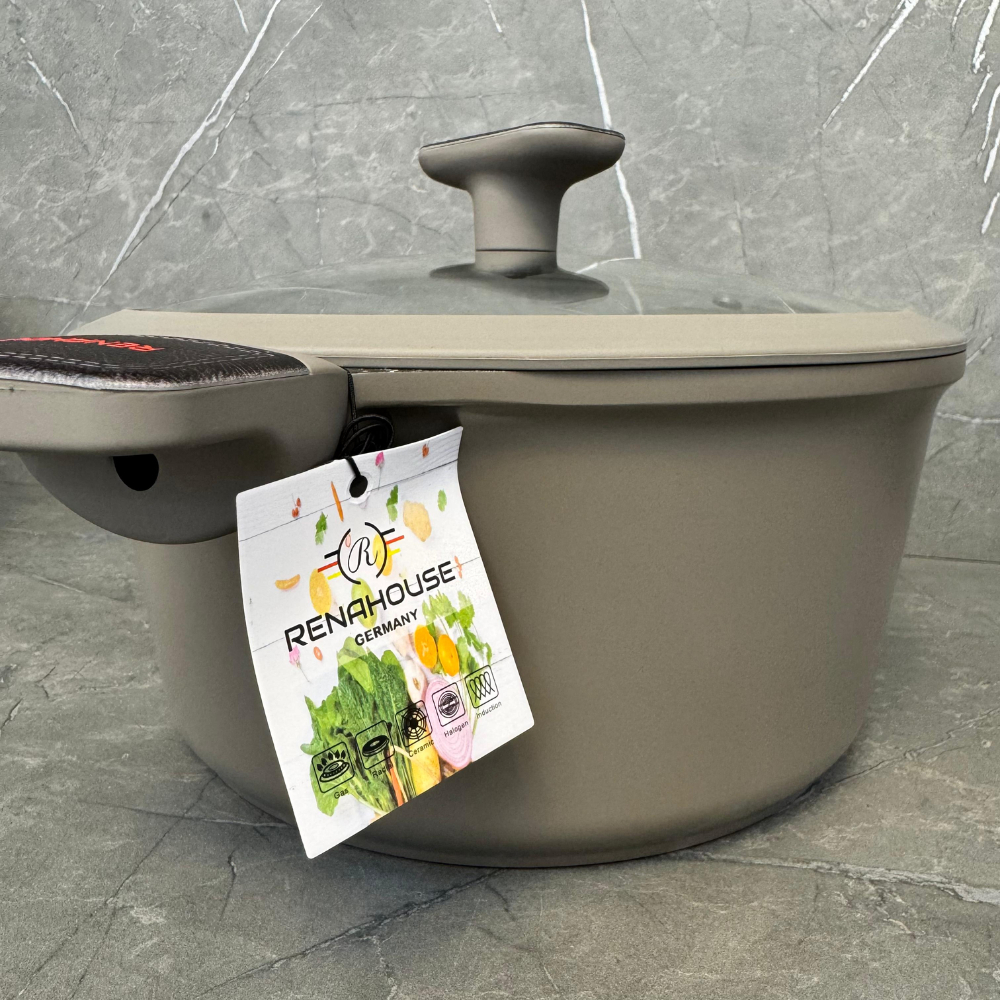 Bateria Cocina Ollas 5 Piezas Marmol Antiadherente Premium Gris