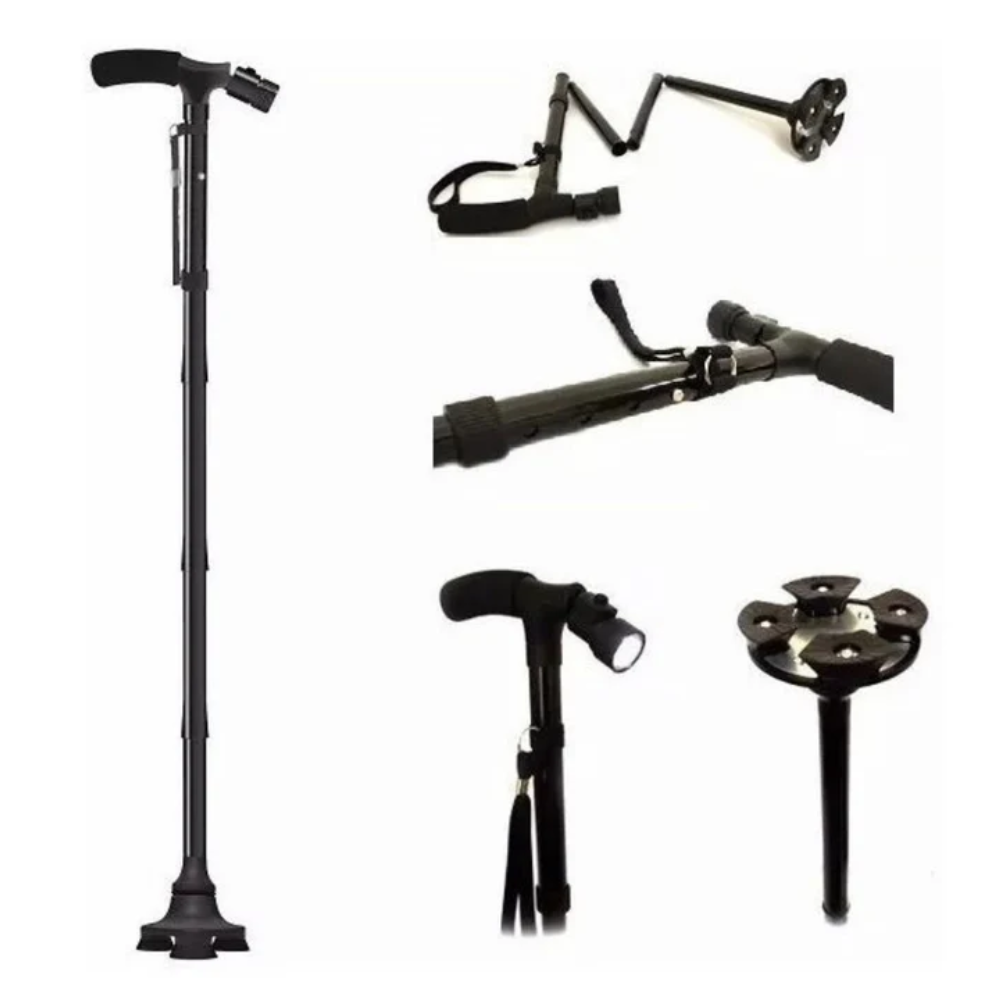 Bastón Trusty Cane Plegable Con Luz Led, Base Articulada