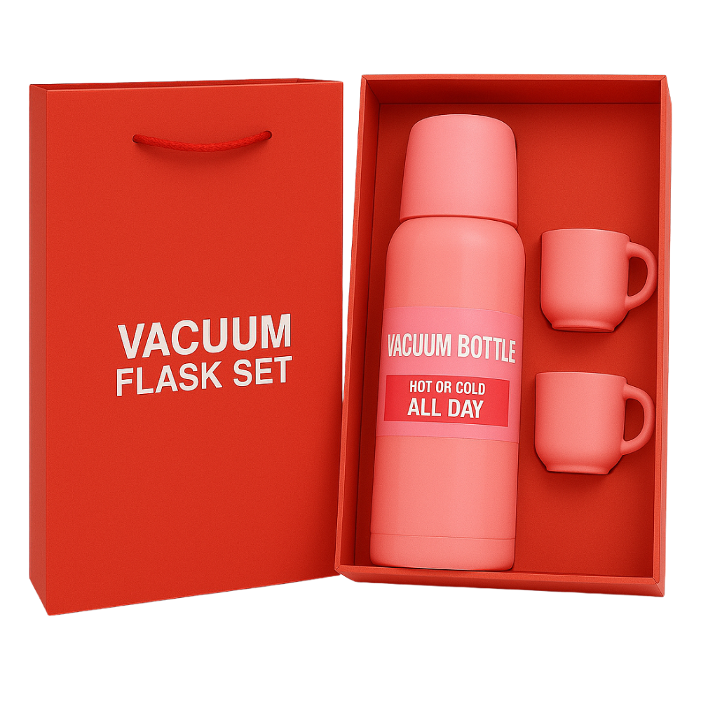 ✅Termo 500ml Acero Inoxidable Térmico +3 Tazas Estuche Regalo