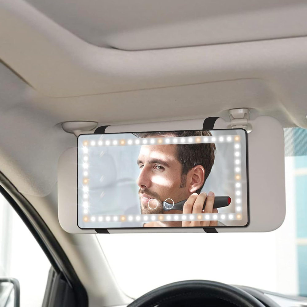 😍⭐ESPEJO DE MAQUILLAJE RECARGABLE 3 TONOS LED PARA CARRO⭐😍