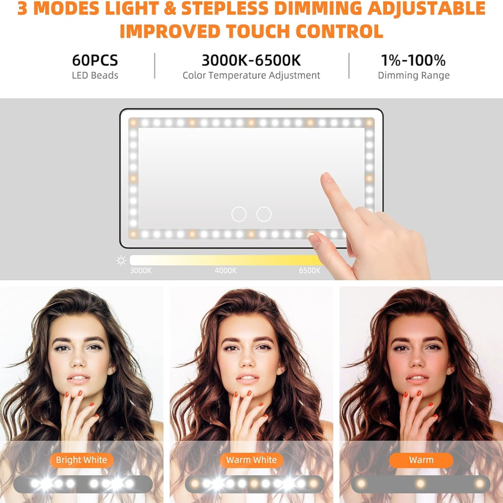 😍⭐ESPEJO DE MAQUILLAJE RECARGABLE 3 TONOS LED PARA CARRO⭐😍
