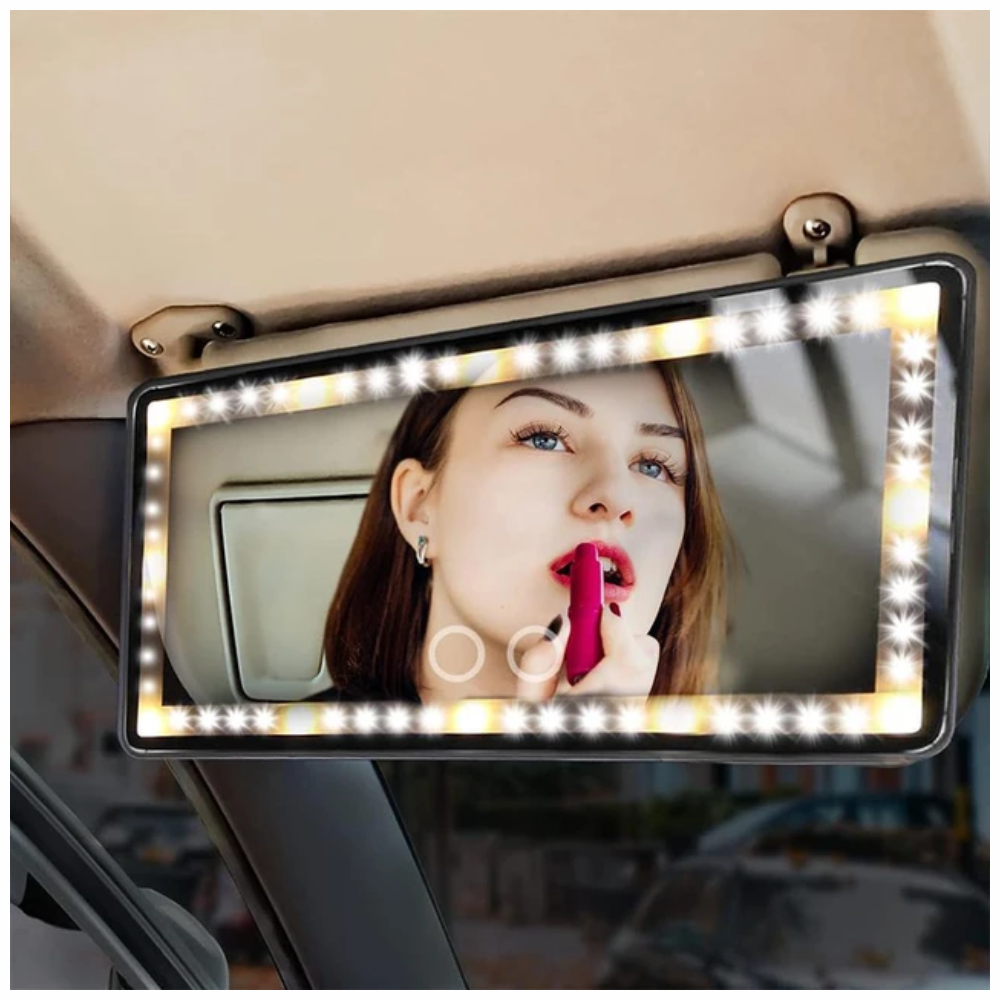 😍⭐ESPEJO DE MAQUILLAJE RECARGABLE 3 TONOS LED PARA CARRO⭐😍