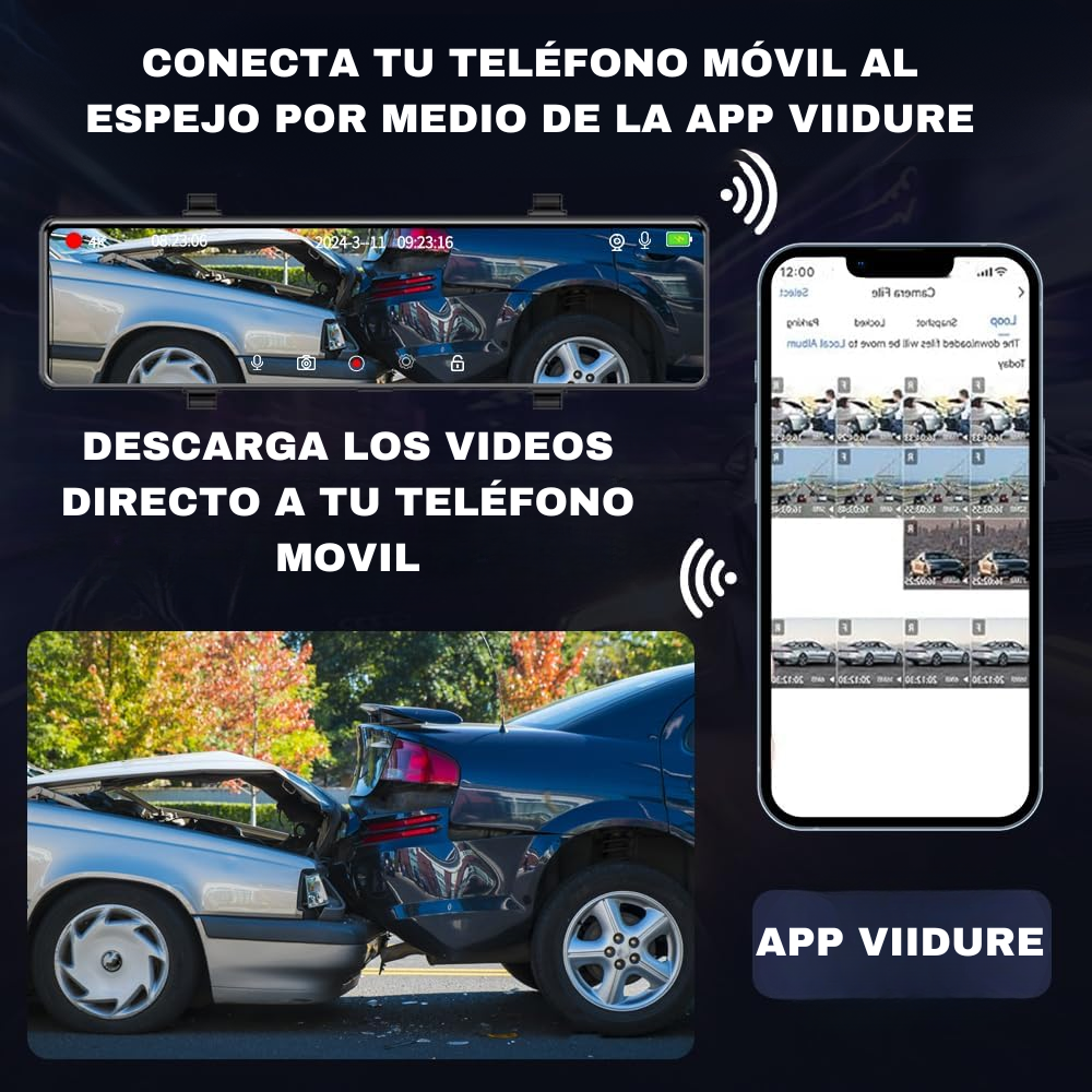Espejo Retrovisor Con Camara Táctil Wifi 1080p 12 Pulgadas