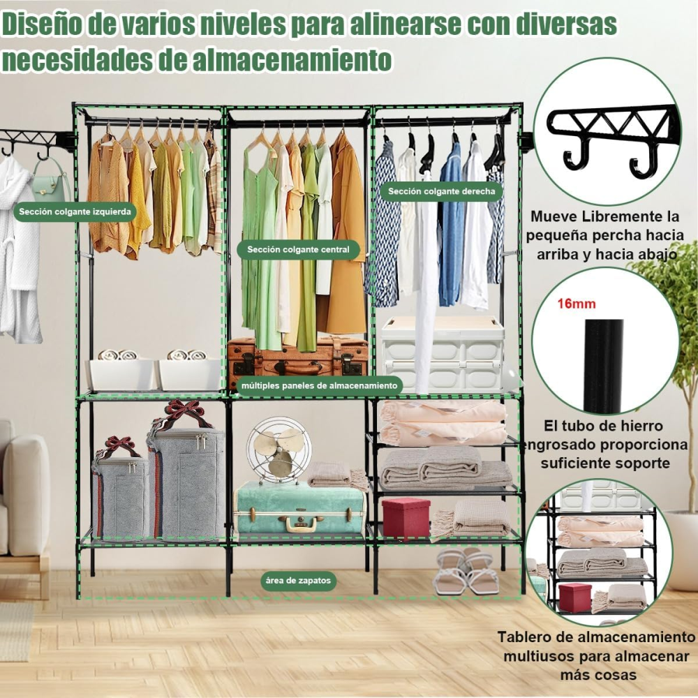 👗👞Estante Para Ropa Organizador Zapatero Y Perchero 3 Estantes🧥🧺👠