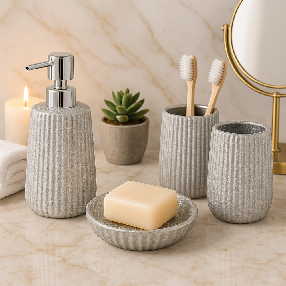 Set Baño Jabonera Vasos Porta Cepillo Completo Dispensador