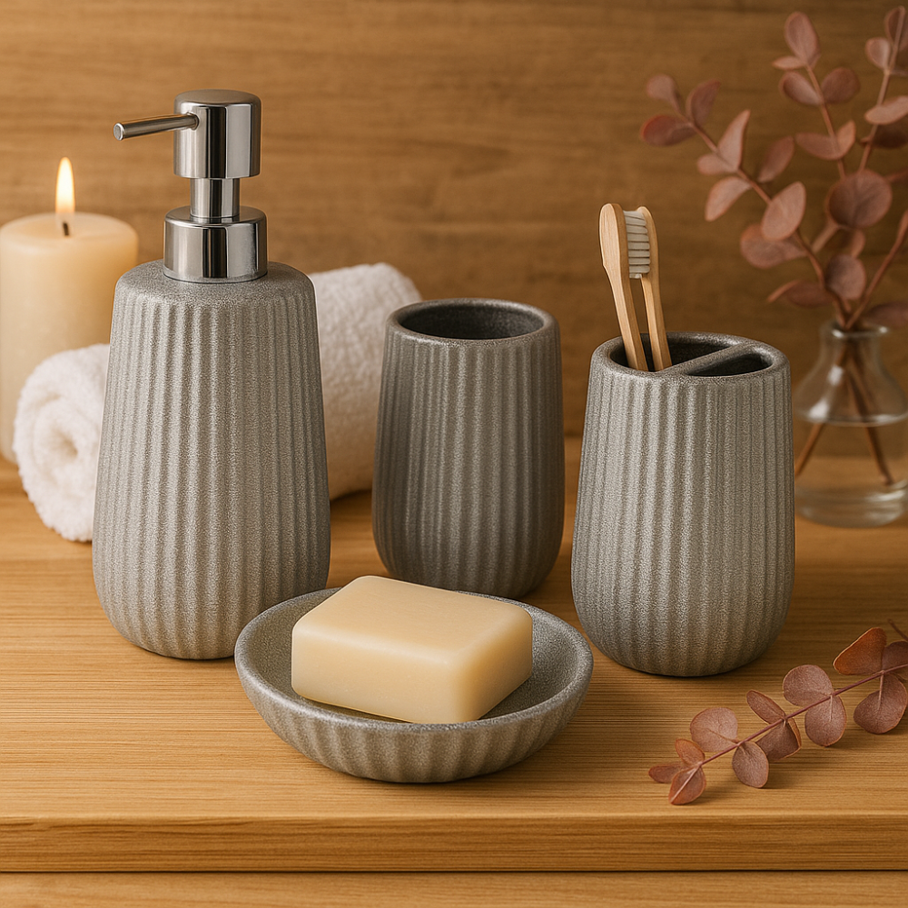 Set Baño Jabonera Vasos Porta Cepillo Completo Dispensador