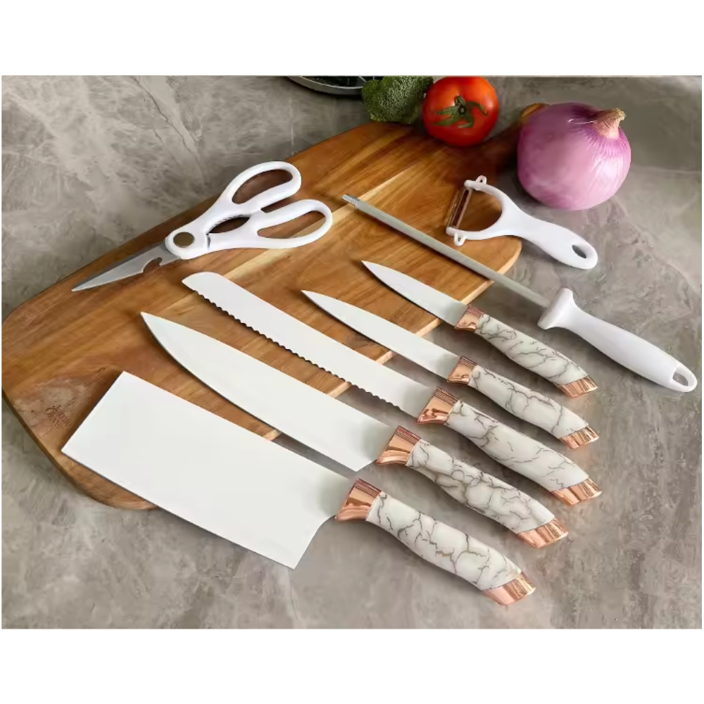 Juego De Cuchillos En Acero Bass 8 Pcs + Base Giratoria Abanico