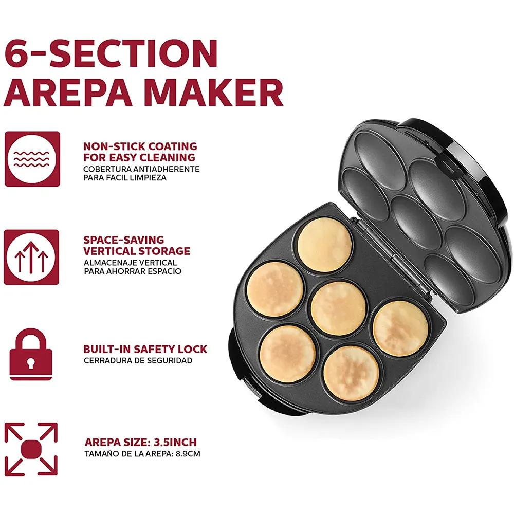 Arepera Arepa Maker De 6 Puestos Antiadherente 1000w Arp01