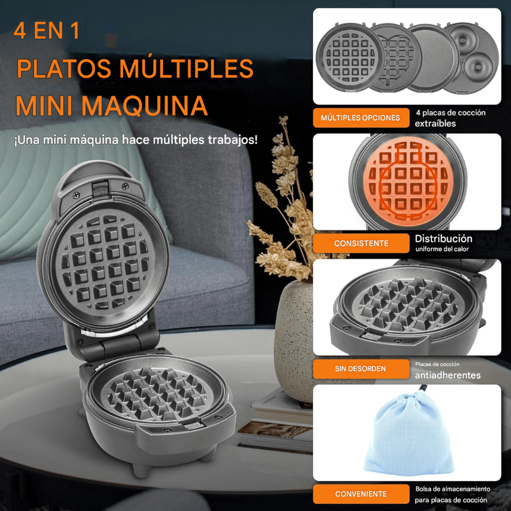 🍩Mini Waflera Donera Crepes Corazones 4 En 1 Antiadherente🎉
