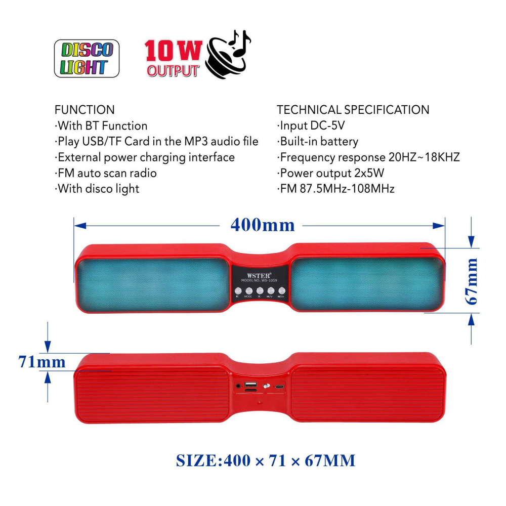 Parlante Bluetooth Barra Wireless Estéreo Radio Fm