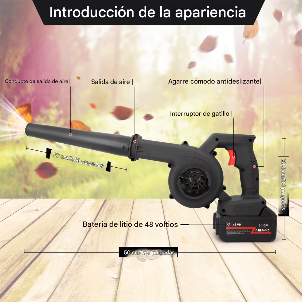 Sopladora Hojas Polvo Inalámbrico 56v 2 Baterías Litio 650w