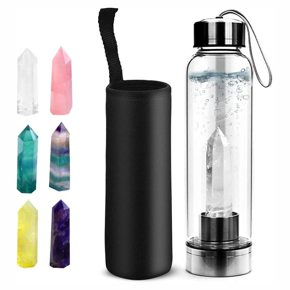 Termo Botella De Agua Con Cristales De Cuarzo Y Estuche