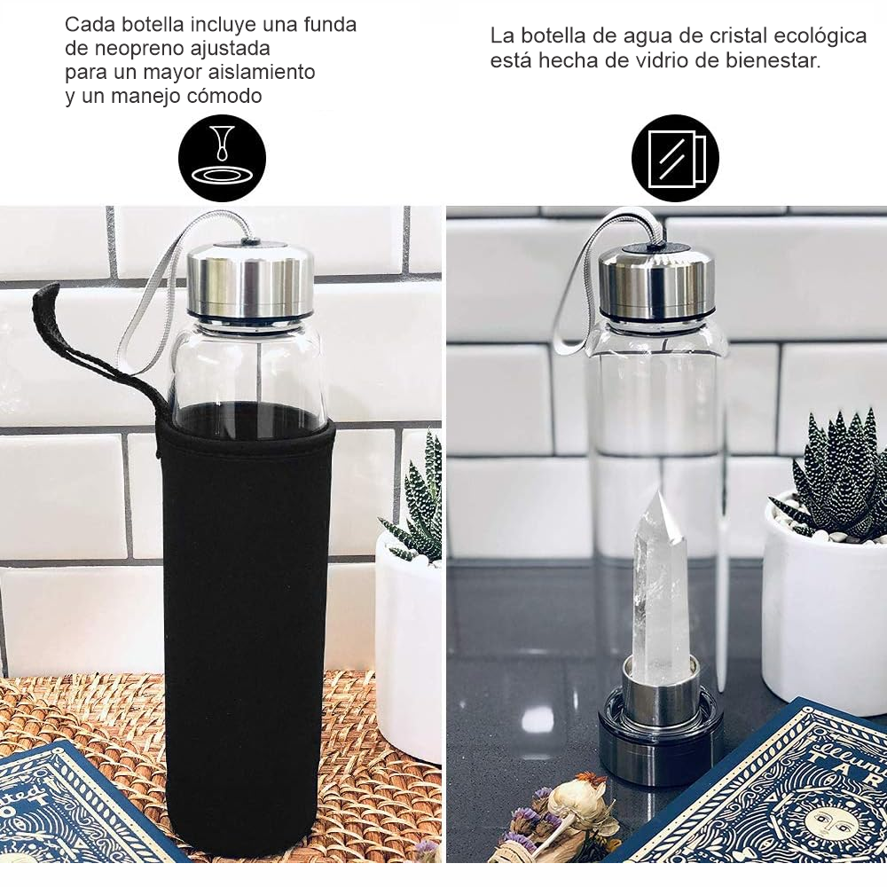 Termo Botella De Agua Con Cristales De Cuarzo Y Estuche