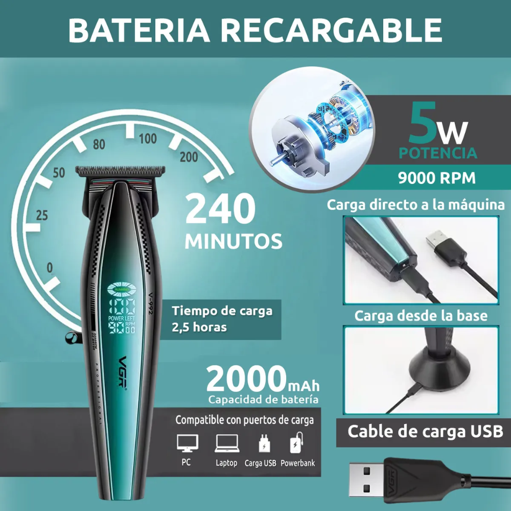 Máquina Patillera VGR V-992 Inalámbrica 9000RPM Profesional