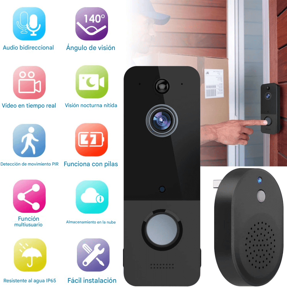 Kit Video Portero Impermeable Recargable Timbre Wifi U8