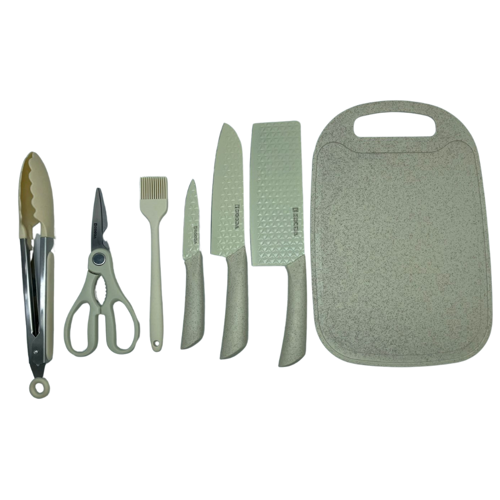Juego De Cuchillos De Cocina X7 Piezas Tabla Para Picar