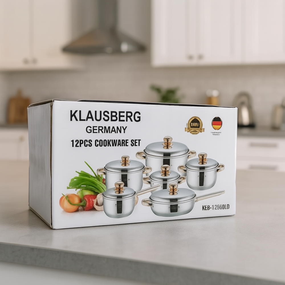 Set Ollas Acero Inox Klausberg 12Pzs Cocina Mangos Dorados