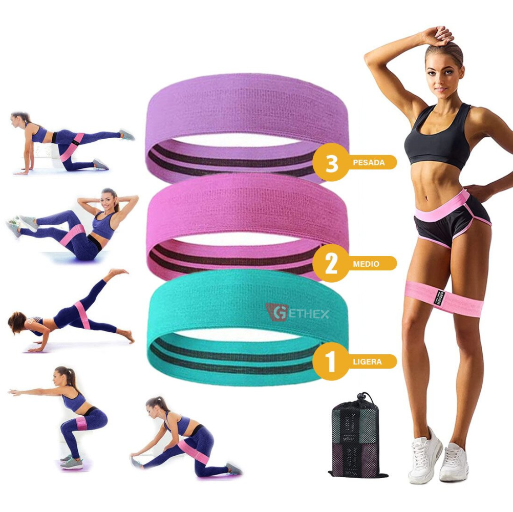Bandas Elásticas En Tela Para Ejercicios X3 Tonos Pasteles