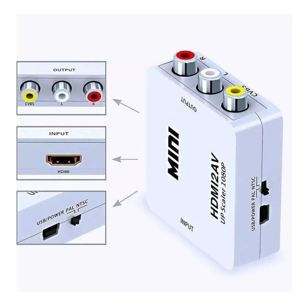 Convertidor Caja Hdmi A Rca Entrada Usb Power