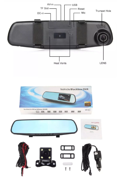 Espejo Retrovisor Con Doble Cámara Retro y Frontal