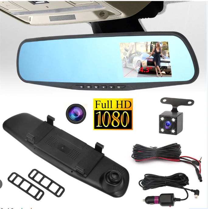 Espejo Retrovisor Con Doble Cámara Retro y Frontal