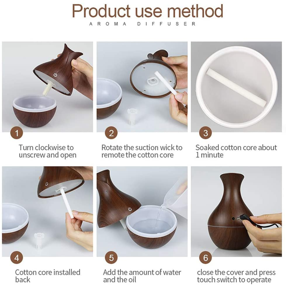 Difusor De Aroma Ultrasónico Tipo Florero 130ml + Esencias