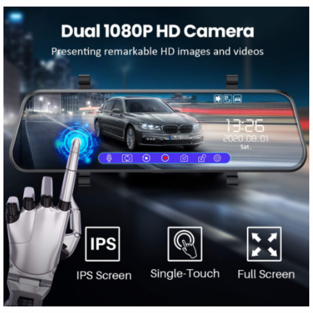 Espejo Retrovisor Con Cámara Táctil Dual 1080p Fullhd M1 Pro
