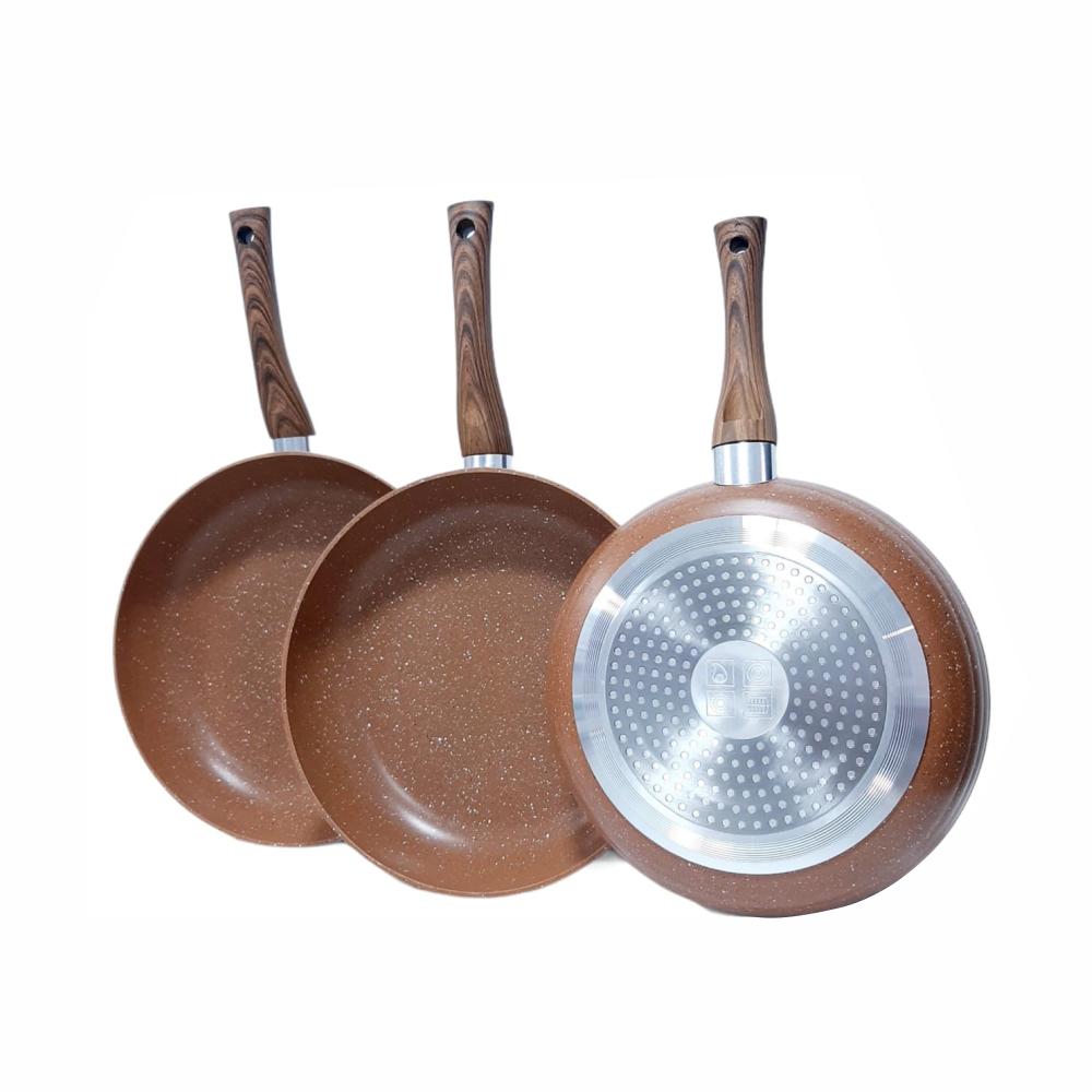 Sartenes En Mármol X3 Con Tapa De Vidrio Swisshome