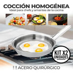 🍳✨Set X2 Sartenes De Acero Quirúrgico 18/10 Con Tapa Antiadherente🛡️🔥
